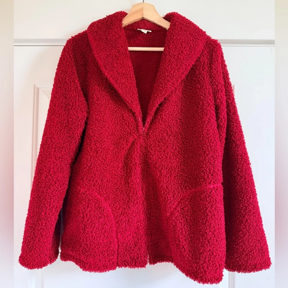 J. Jill Vibrant Red Teddy Jacket - Picture 1 of 4